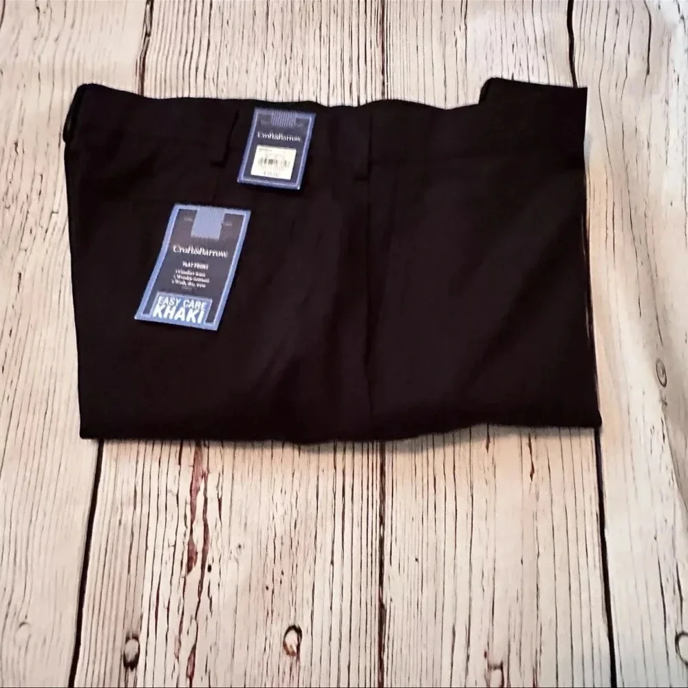 Croft & Barrow‎ Easy Care Khaki Black Pants Flat Front Size 38x29 NWT